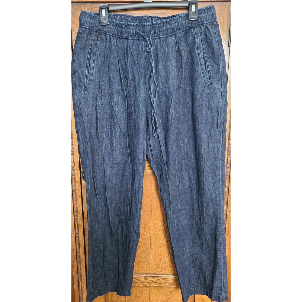 Old Navy Billie Straight High Rise Chambray Pants Dark Rinse Blue Size L
